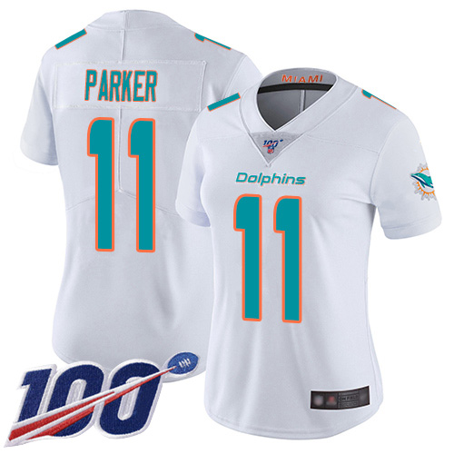 Nike Miami Dolphins #11 DeVante Parker White Women Stitched NFL 100th Season Vapor Limited Jersey->women nfl jersey->Women Jersey